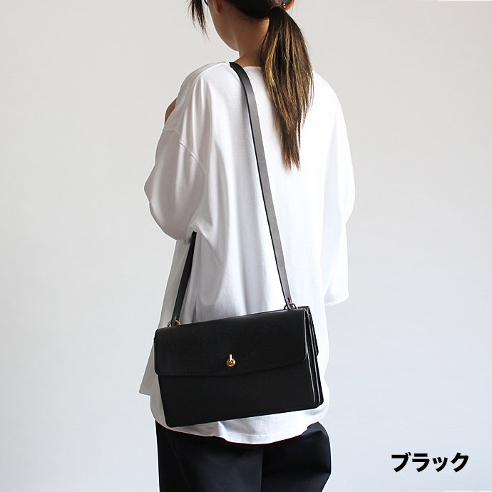 アンサ/フラップショルダーバッグ/.Ense/ショルダーバッグ/レザー/BLK