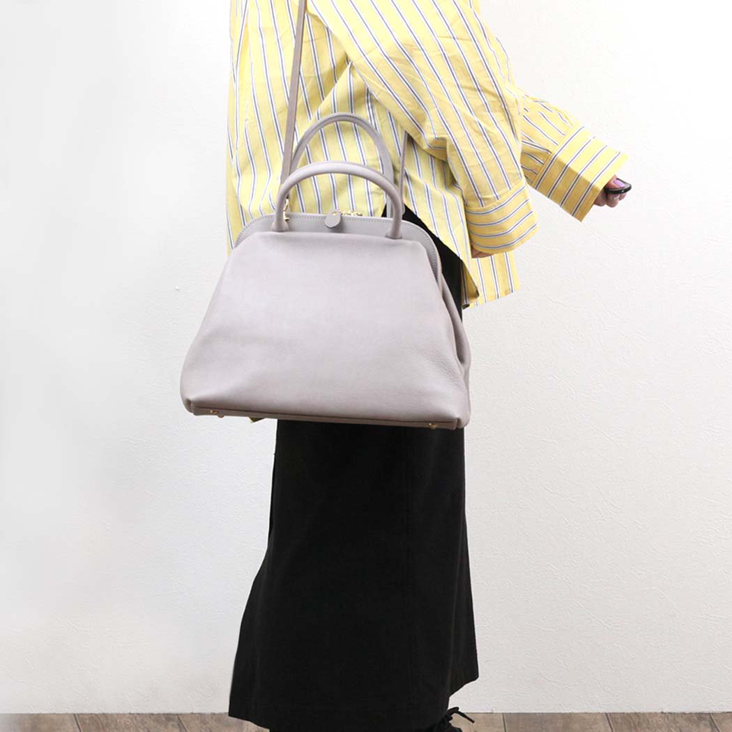 Ense (アンサ) / pens502 gamaguchi bag S ガマグチ 2Way レザー バッグ - グレージュ