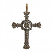バロック クロス  百合の紋章とボタニカル十字架 ペンダント ブロンズ