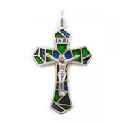 キリスト磔刑 クロス ブルーxグリーン エナメル 十字架 ペンダント イタリア製
