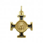 聖ベネディクト ブラックエナメル ゴールド メダイ 十字架型 チャーム イタリア製
