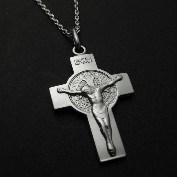 聖ベネディクト 十字架 クロス シルバー ペンダント フランス製