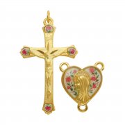 聖母 薔薇 エナメル  ゴールド センターメダイとクロスのロザリオアクセサリーパーツセット