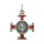 聖ベネディクト レッドエナメル メダイ 十字架 クロス チャーム イタリア製