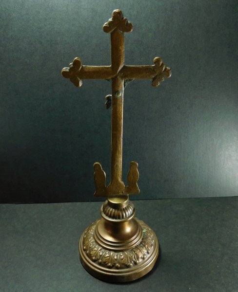 アンティーク キリスト磔刑 十字架 クロス 卓上 置物 - キリスト教聖品 