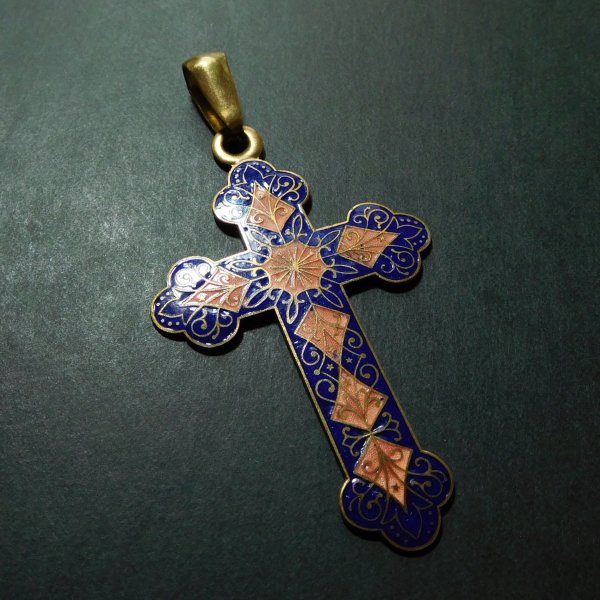 アンティーク エナメル 十字架 クロス - キリスト教聖品アクセサリー