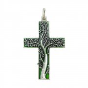 生命の木 グリーンエナメル 十字架 クロス ペンダント イタリア製