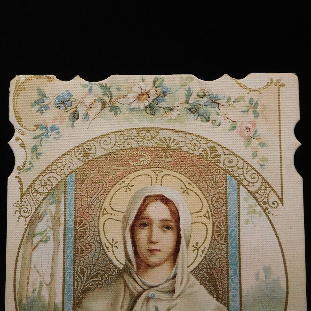 アンティーク ホーリーカード 聖母マリアと百合の花 - キリスト