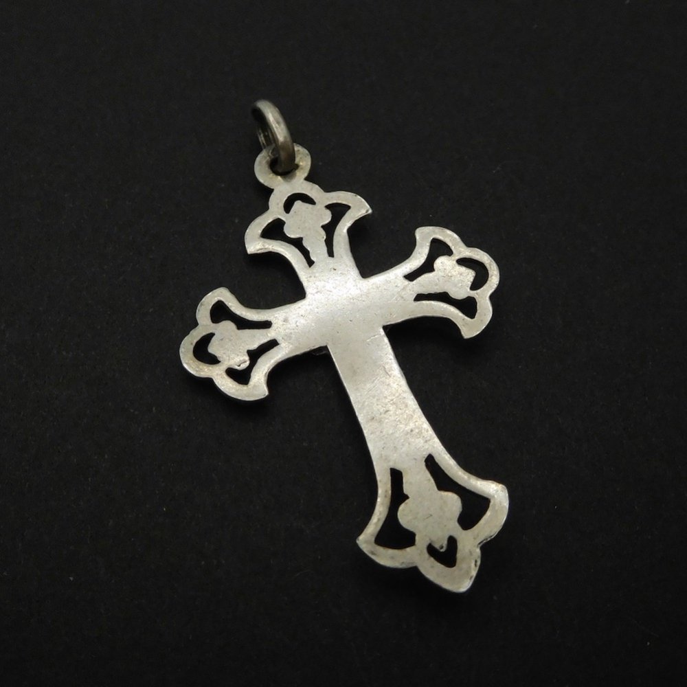 アンティーク クロス 十字架 百合の紋章 透かし シルバー - キリスト教 
