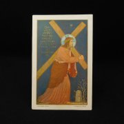 アンティーク ホーリーカード 十字架を抱えるイエスキリスト 