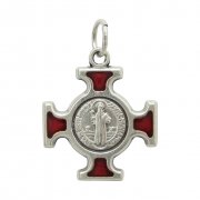 聖ベネディクト レッドエナメル メダイ 十字架型 チャーム　イタリア製