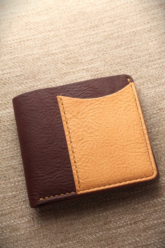 二つ折り財布ポケット(グリーン)　手縫いミネルバボックス 