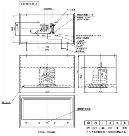 値下げ！展示品アリアフィーナ　センターフードクーボCCUBL-1251 TTP サンライフ ～SunLife～ アリアフィーナ製 レンジフード