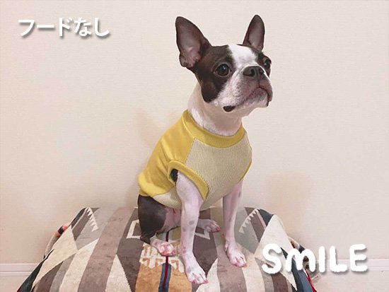 犬服ハンドメイド タンクトップ冬支度 ニコちゃんモチーフ付き