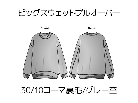 ビッグスウェットプルオーバーキット【30/10コーマ裏毛/グレー杢】 - ニット生地の通販 SMILE