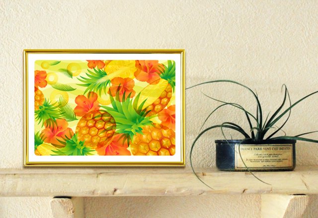 パイナップルの近縁で人気のエアプランツと風水果実アートプレミアムのインテリアイメージ