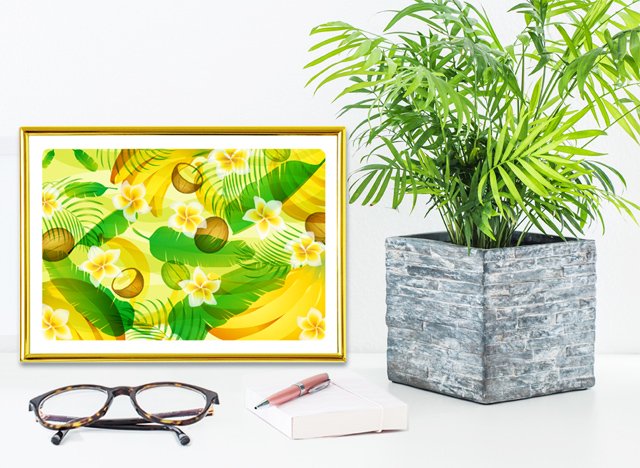 観葉植物テーブルヤシと風水果実アートプレミアムパイナップル＆ハイビスカスのイメージ