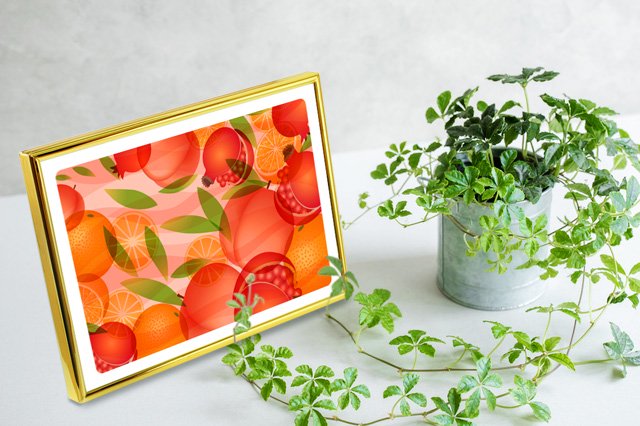 風水果実アートプレミアム三柑の実橙と観葉植物のイメージ
