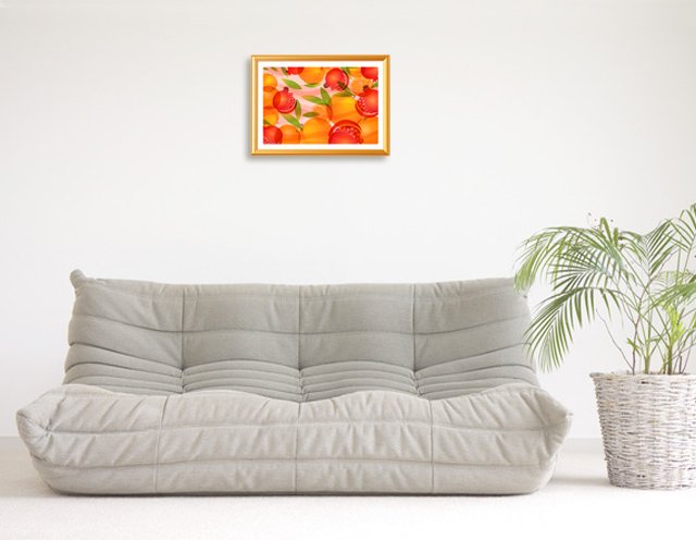 インテリア、リビングルームに風水果実アートを飾ったメージ