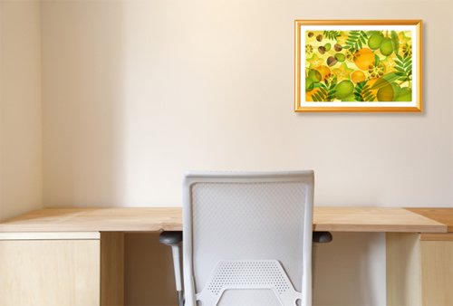 最上級風水果実アートオリーブ＆イヨカンを学習机の近くに飾ったイメージ