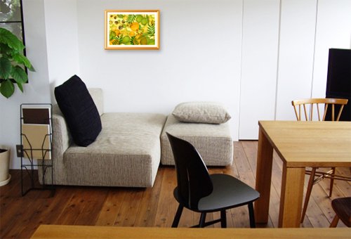 最上級風水果実アートオリーブ＆イヨカンをインテリアルームに飾ったイメージ