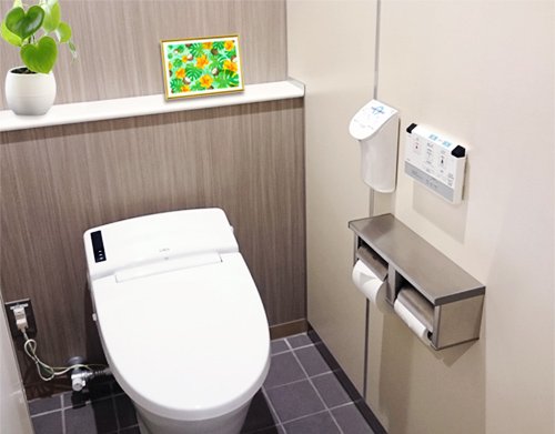 風水果実アート モンステラ＆ハイビスカスのトイレに飾ったイメージ