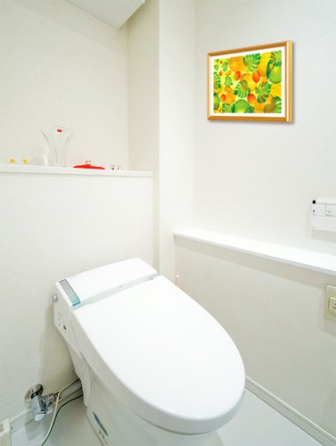 風水果実アート マンゴー＆モンステラのトイレに飾ったイメージ