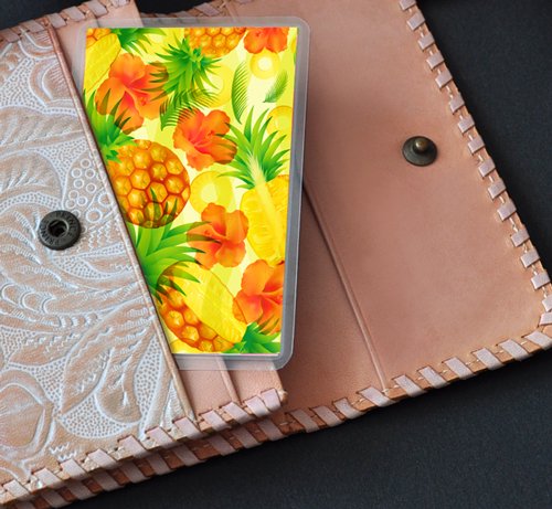 風水果実アートカード パイナップル＆ハイビスカス 財布に入れたイメージ