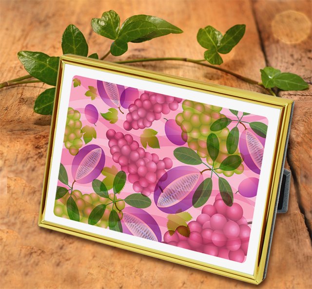 観葉植物モンステラと風水果実アートプレミアムアケビ＆ブドウを飾ったイメージ