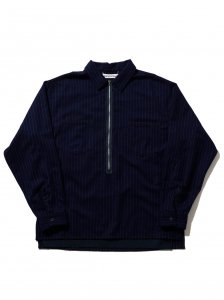 SandWaterr/ɥ/̵2024FW/RESEARCHED H/ZIP SHIRT / T/R/W MIX STRIPE SATIN(NAVY)/ϡեåץĤξʲ