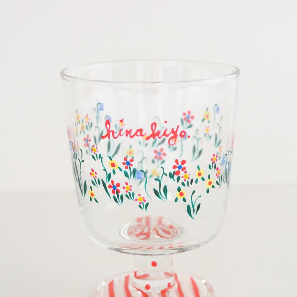 hina hiyo club. 足つきグラス 花柄ストライプ 4 - SLOW MARKET