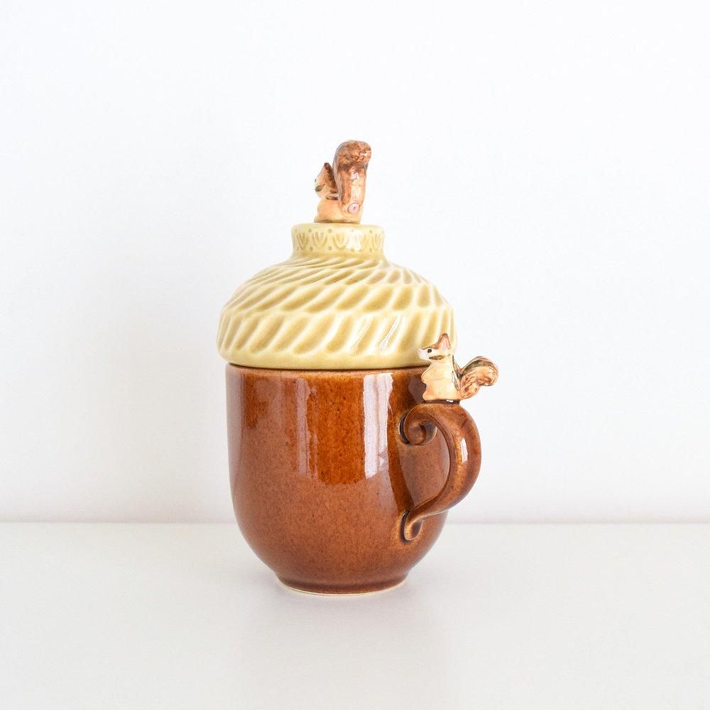 sugar poppo 陶器 カップ ハンドメイド リスどんぐりマグカップ 作家 sugar poppo 陶器 カップ ハンドメイド リスどんぐりマグカップ
