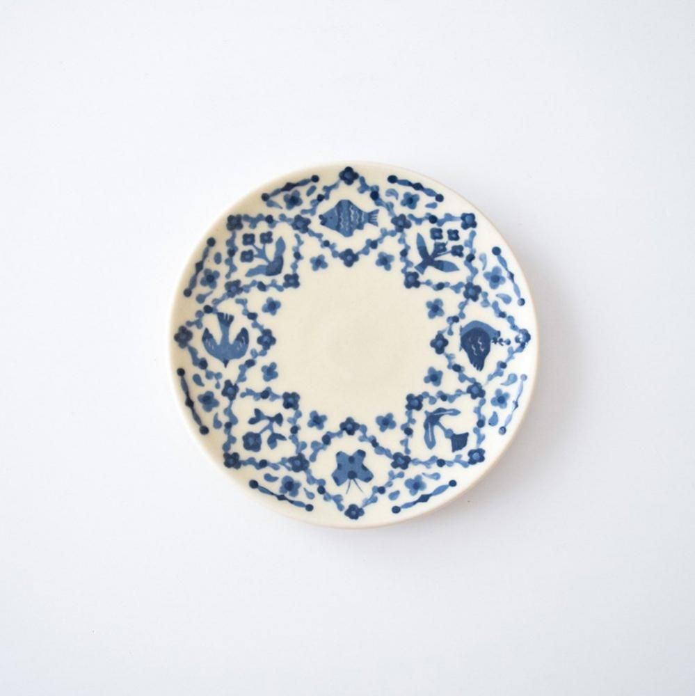 【縁 】諏佐知子 8.5寸皿 諏佐知子 | 八寸皿 花と鳥と蝶 - コハルアン