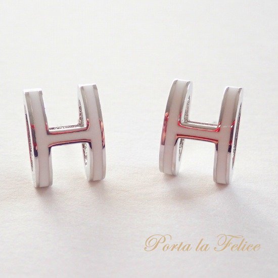 porta la felice＊大人気！H pierce＆earring（ホワイト×シルバー）（大）