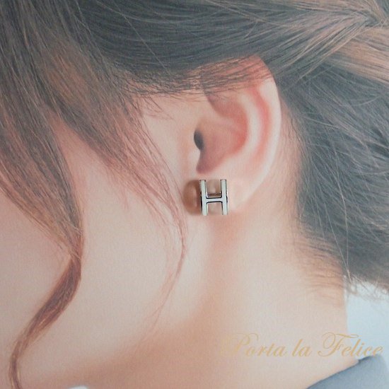 H pierce＆earring（ホワイト×シルバー）（大）