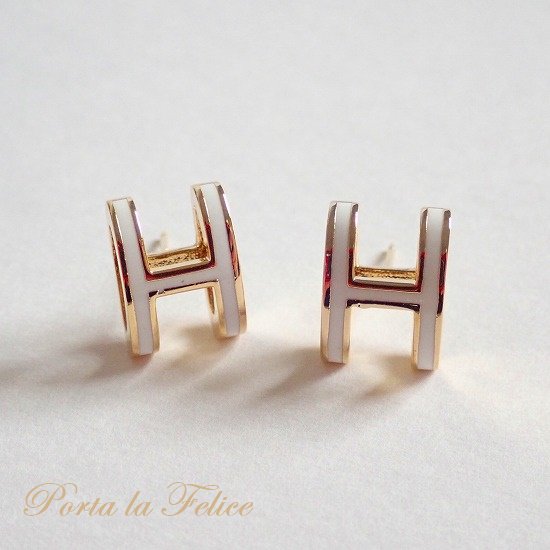 porta la felice＊大人気！H pierce＆earring（ホワイト×ゴールド）（大）