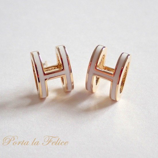 H pierce＆earring（ホワイト×ゴールド）（大）