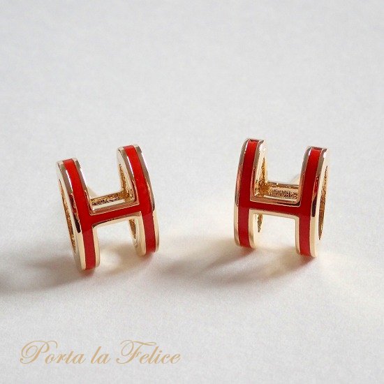 ＊porta la felice＊大人気！H pierce＆earring（オレンジ×ゴールド）（大）