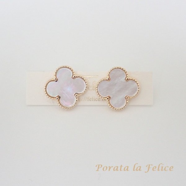 mother of pearl clover pierce＆earring（１８ｍｍ）（ゴールド）