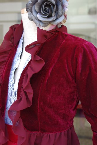 ベルベット素材のフリル付きボレロ　ボルドー - オリジナル フラメンコ衣装「12DOCE del FLAMENCO ドセデルフラメンコ」
