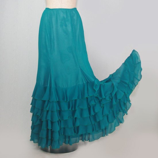 ６段フリルファルダ ブルーグリーン - オリジナル フラメンコ衣装