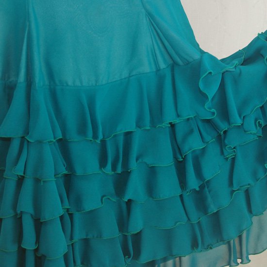 ６段フリルファルダ ブルーグリーン - オリジナル フラメンコ衣装 
