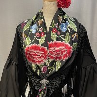 刺繍のマントンシージョ ROSA GRANDE/ネグロ