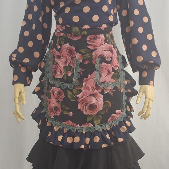 フラメンコ ブルー花柄ファルダ ピキージョ付き 赤フリル フラメンコ ブルー花柄ファルダ ピキージョ付き 赤フリル