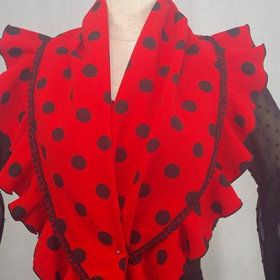 フラメンコ ブルー花柄ファルダ ピキージョ付き 赤フリル フラメンコ ブルー花柄ファルダ ピキージョ付き 赤フリル