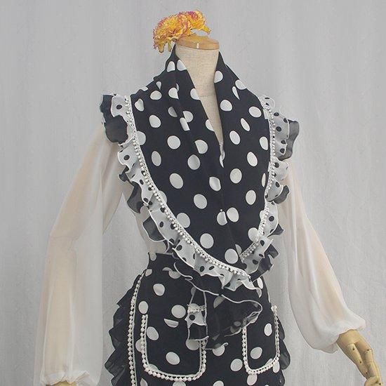 フラメンコ衣装　☆ファルダのみ 豪華フリル　ピキージョ在庫切れのため付きません☆ フラメンコ衣装ファルダとピキージョ 黒地白水玉/白地黒水玉
