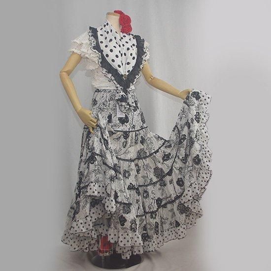 フラメンコファルダ　黒水玉、グレー地、黒レース 楽天市場】【即納】フラメンコ 衣装 BB3838 水玉柄全円