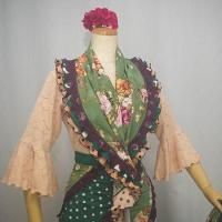 フラメンコ マントンシージョ ジョーゼット エメラルドグリーン 花柄
