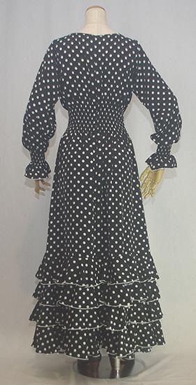 ウエストシャーリングワンピース 4段フリル 水玉ブラック