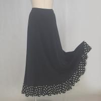 フラメンコファルダ たっぷり広がる2段フリルファルダ 水玉 ネイビー×ホワイト